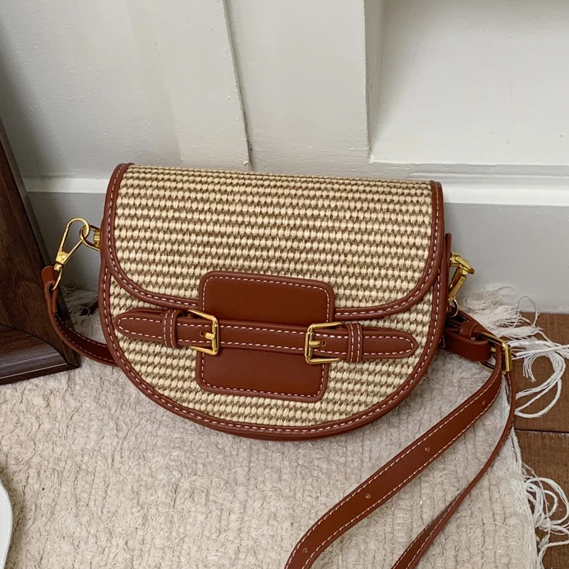 Saddle Bag Leather - Mini bolsas de sillín de paja