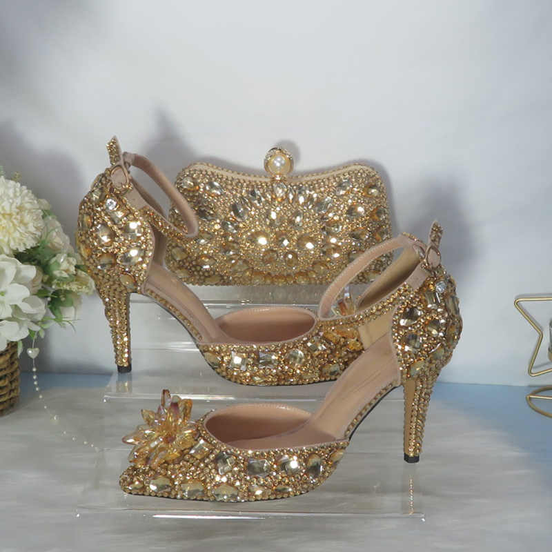 Zapatos de boda de novia de cr - Women Bags Golden reseña y precio