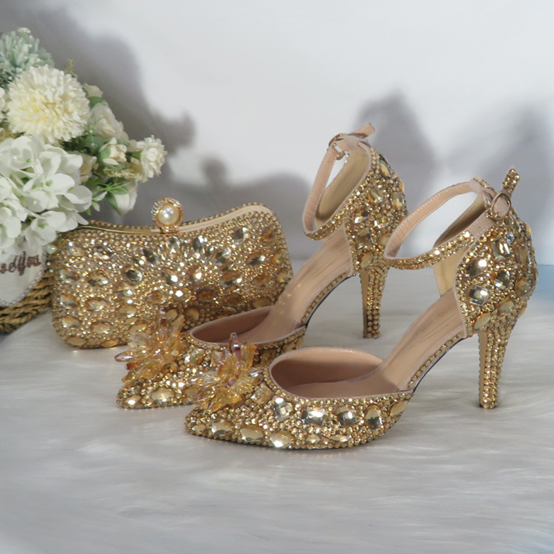 Zapatos de boda de novia de cr - Women Bags Golden reseña y precio