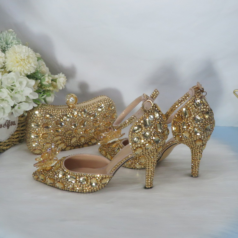Zapatos de boda de novia de cr - Women Bags Golden reseña y precio