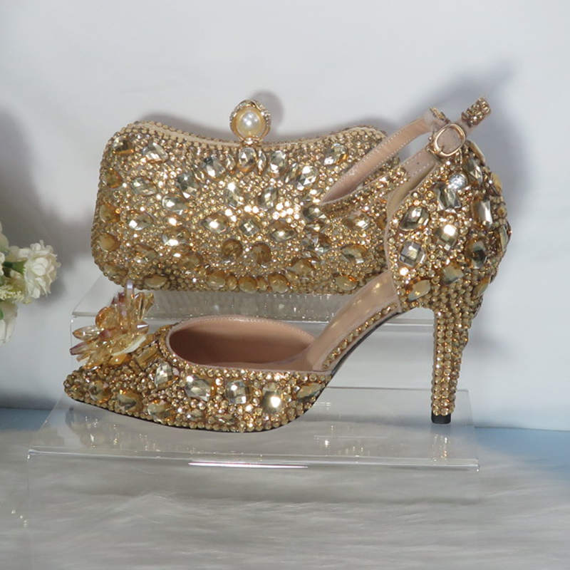 Zapatos de boda de novia de cr - Women Bags Golden reseña y precio